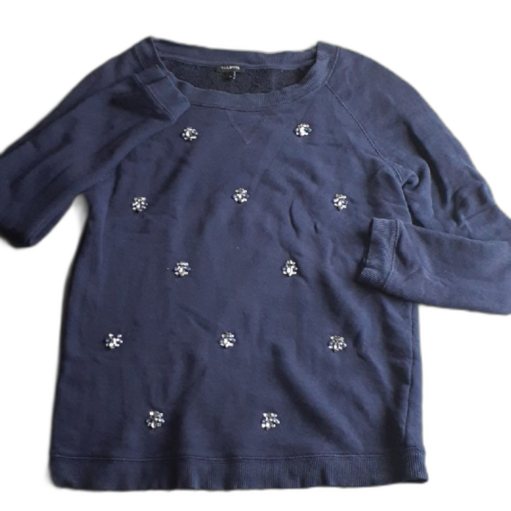 Talbots top s Navy blue beaded Embellished Sweatshirt athleisure shirt small